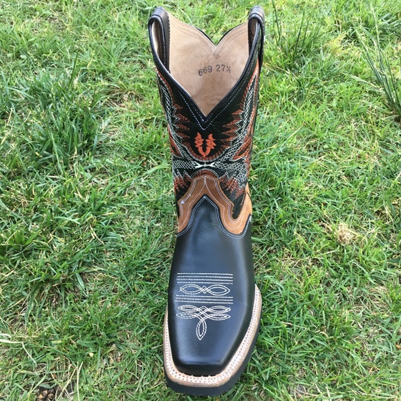 Womens Cowgirl Black Rodeo Boots Square Toe Boots 100% Leather Hand made 940 - Picture 2 of 6